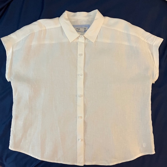 Tommy Bahama Tops - Tommy Bahama Linen White Cap Short Sleeve Women's L Blouse Button Up Shirt Top